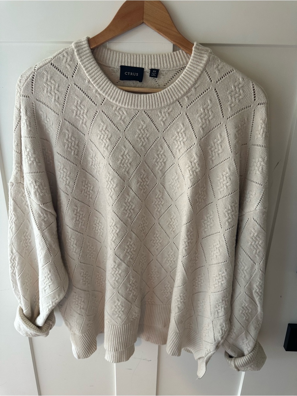 Cyrus Ivory Diamond Knit Crewneck Sweater